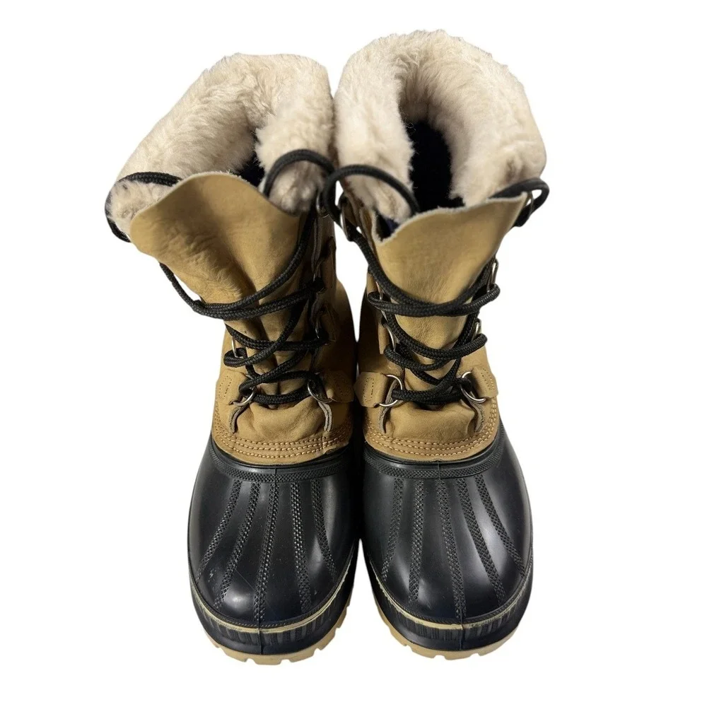 Sorel Kaufman Buffalo Winter Boots Mens 7 Made in Canada Tan Black Leather Wool